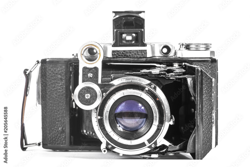Antique camera with an accordion lens