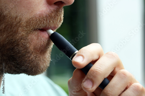 Man Smoking Electronic Cigarette Device Addiction Problem