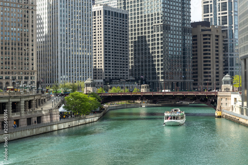 Chicago downtown river buildings skyline boat © blvdone