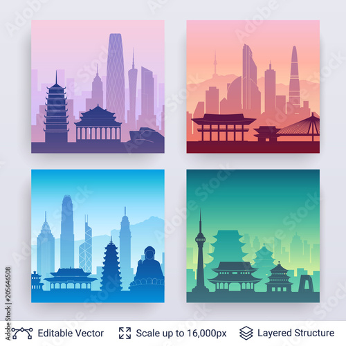 Collection of famous city scapes.