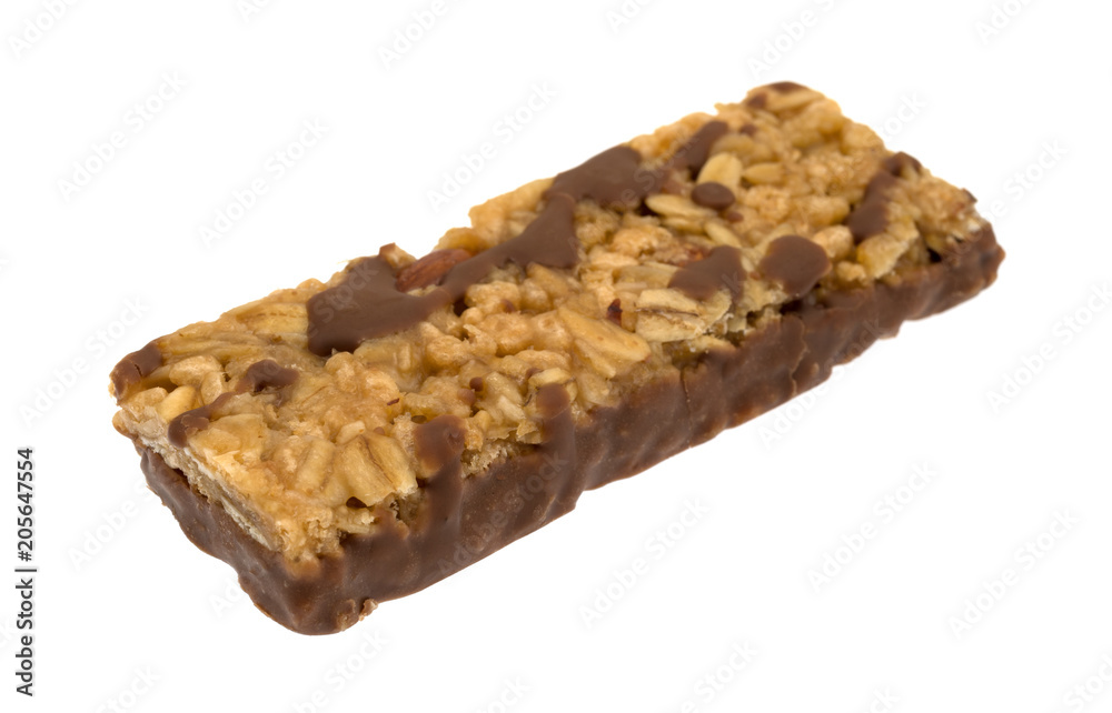 Chocolate with nuts granola bar isolated on a white background. Chocolate with nuts granola bar isolated on a white background.
