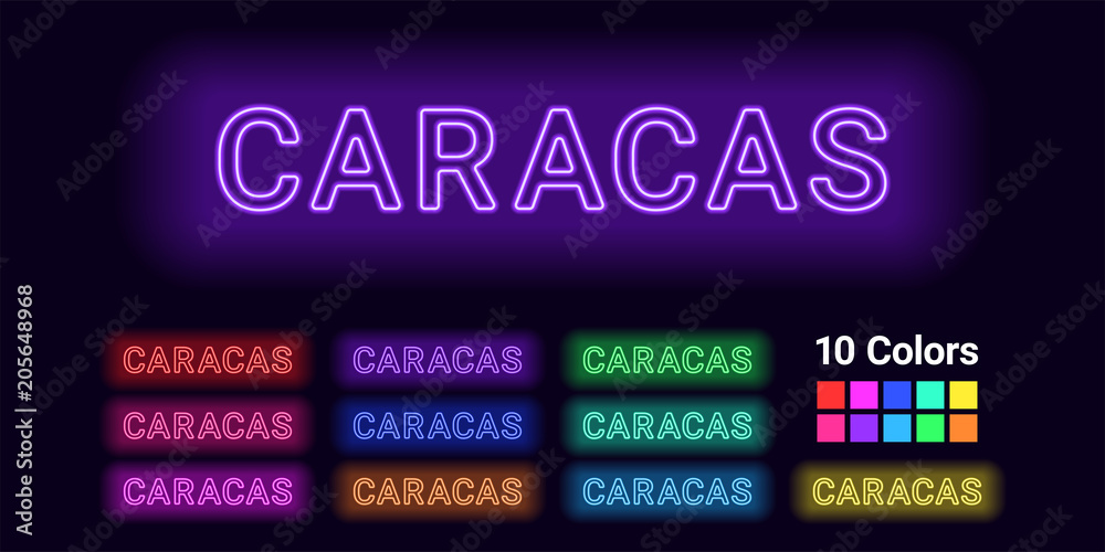 Neon name of Caracas city Neon name of Caracas city