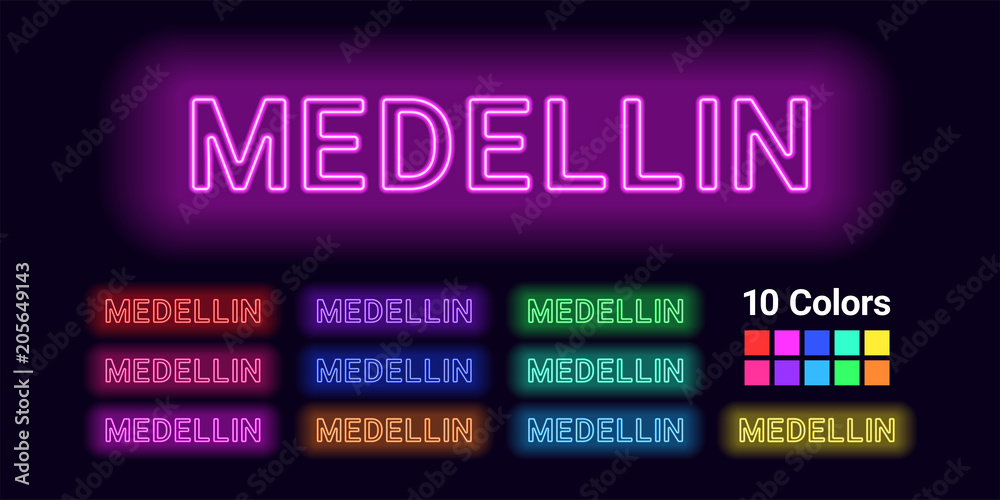 Neon name of Medellin city Neon name of Medellin city