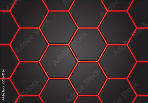 Abstract red line hexagon on gray design modern futuristic background vector illustration.
