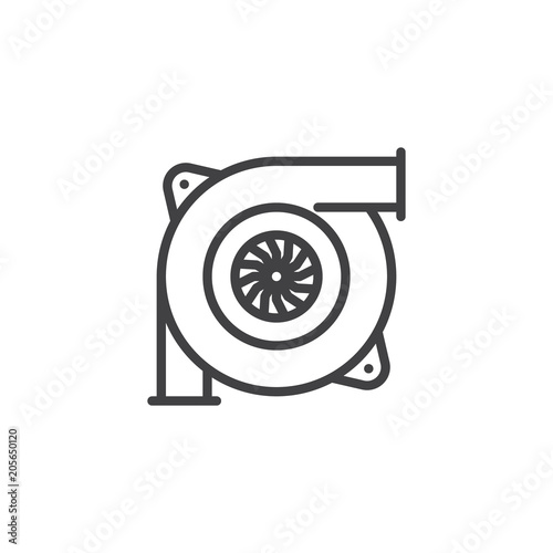Car turbine outline icon. linear style sign for mobile concept and web design. Automobile turbo charger simple line vector icon. Symbol, logo illustration. Pixel perfect vector graphics