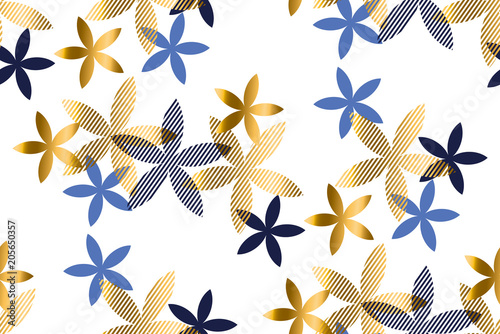 Elegant blue and gold floral seamless pattern.=