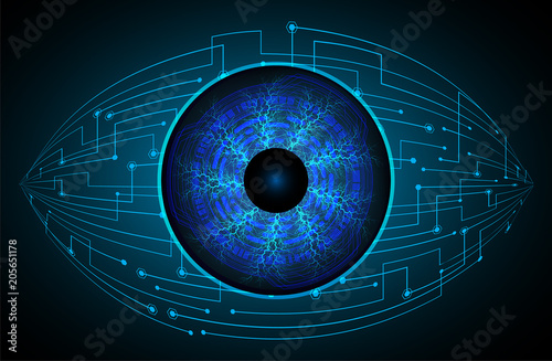 binary circuit board future technology, blue eye cyber security concept background, abstract hi speed digital internet.motion move blur. pixel vector