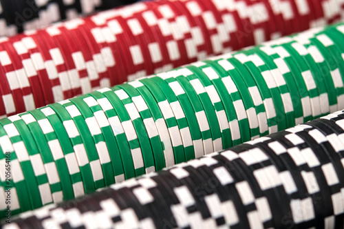 Lots of poker chips, close-up.