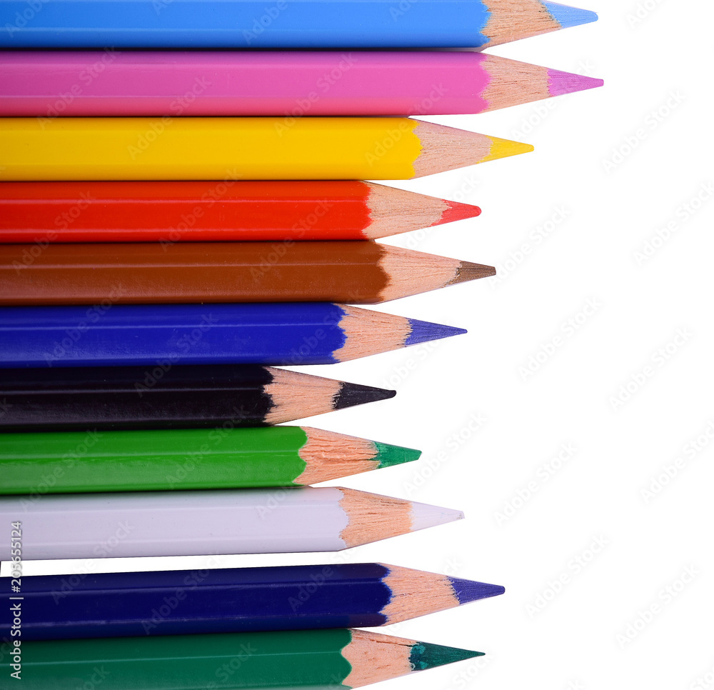 Colour pencils isolated on white background close up Colour pencils isolated on white background close up