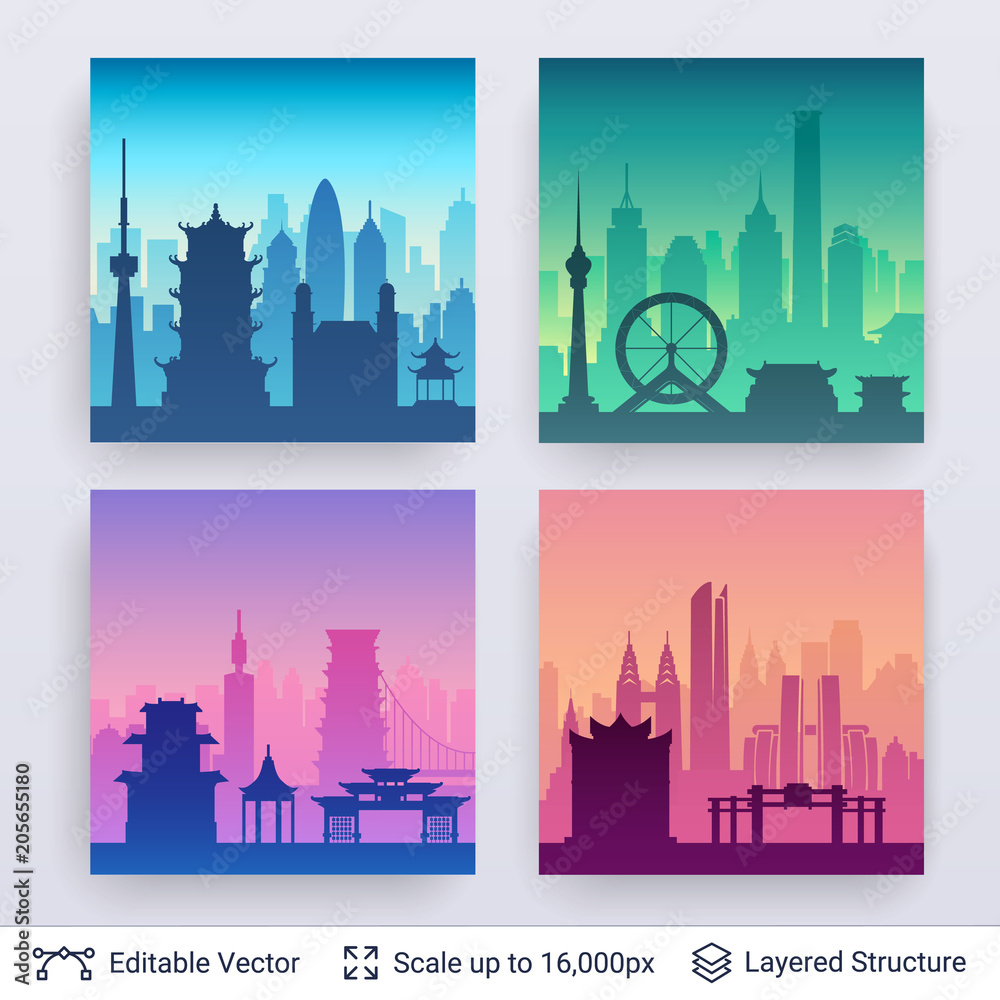 Collection of famous chinese city scapes.