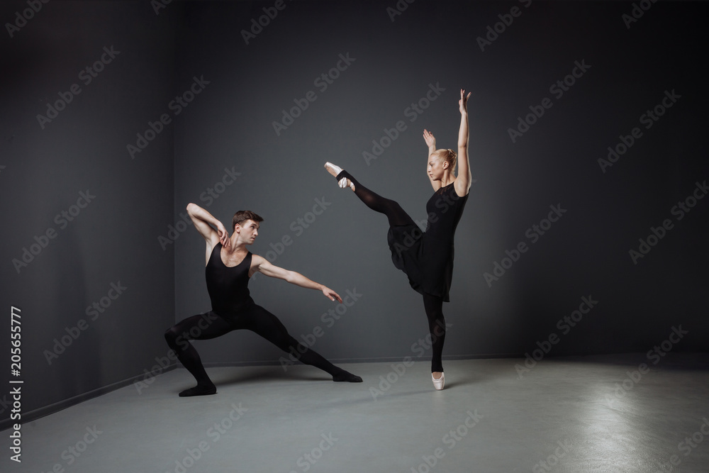 Professional female ballet dancer training with her partner