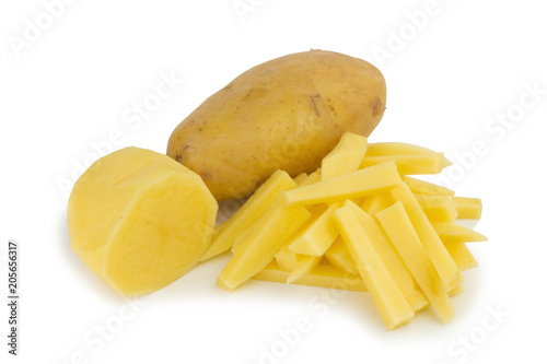 pile potato piece fresh and half potato isolated on white background