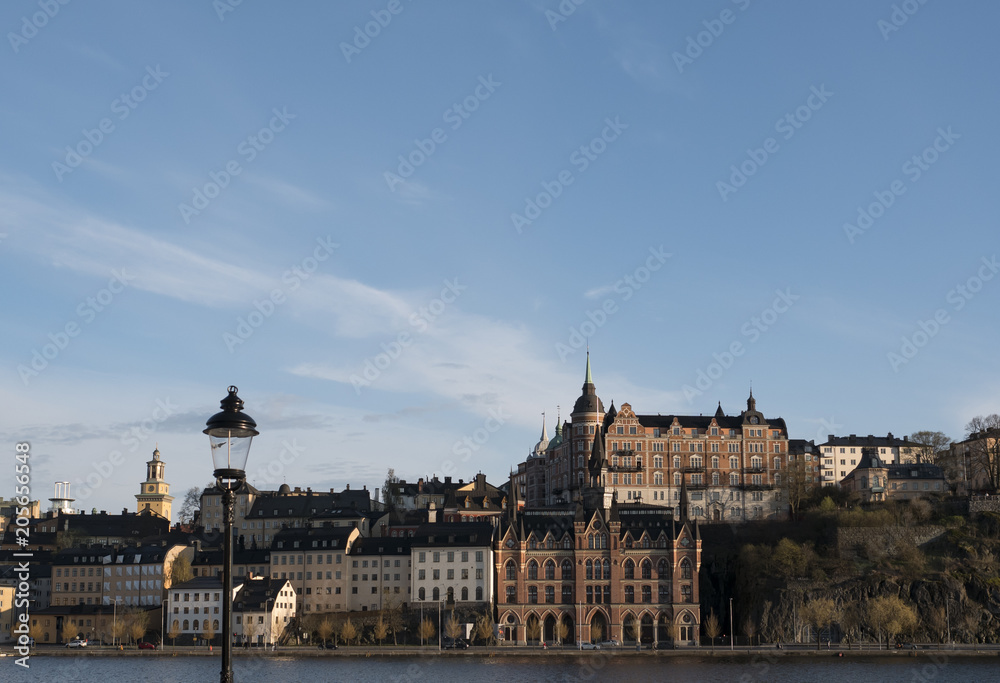 View of the old town pier architecture in Sodermalm district of Stockholm, Sweden