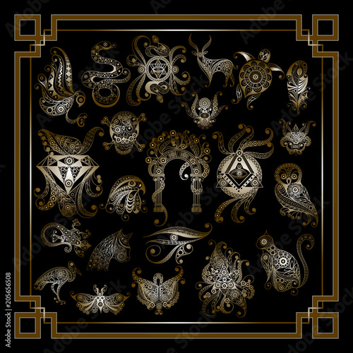 Graphical illustration with occult symbols_set 2