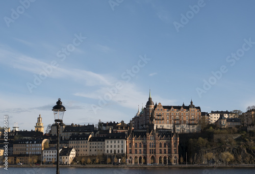 View of the old town pier architecture in Sodermalm district of Stockholm, Sweden