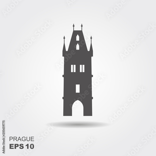 Flat landmark icon of the Powder Tower in Prague, Czech Republic.