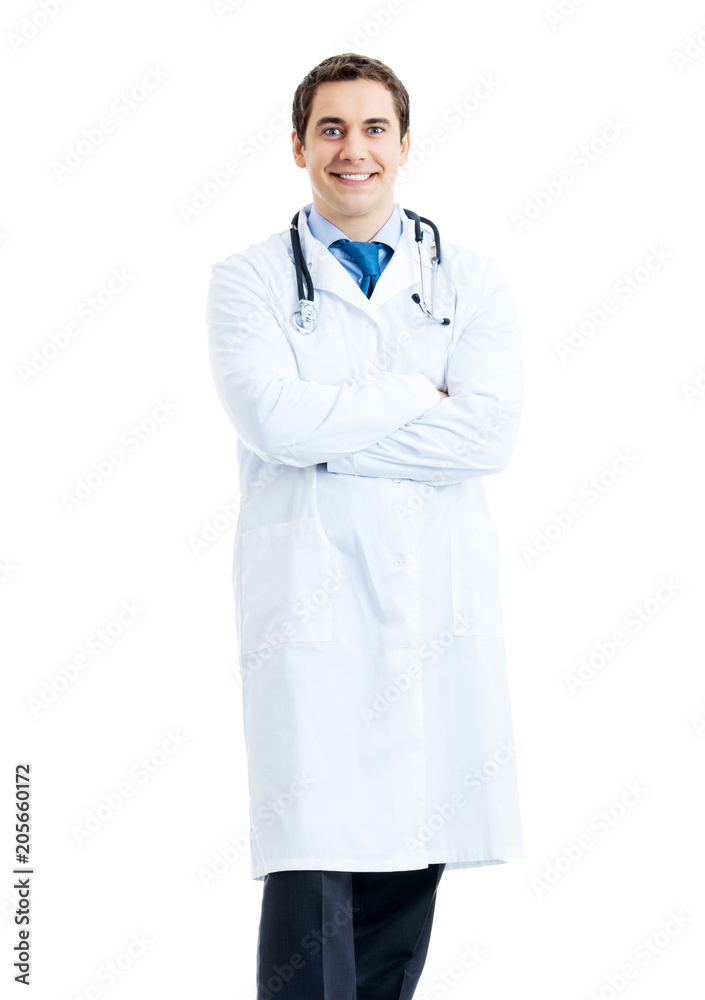 Full body portrait of happy smiling doctor, isolated Full body portrait of happy smiling doctor, isolated