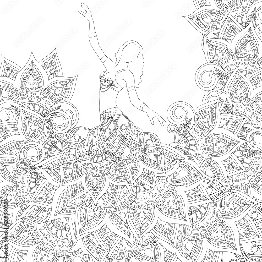 Fototapeta premium coloring with a woman dancing belly dancing