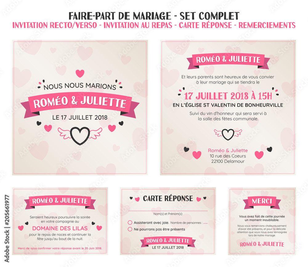 faire-part invitation de mariage - set complet Stock Vector | Adobe Stock