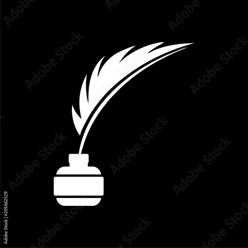 Feather with ink icon on dark background