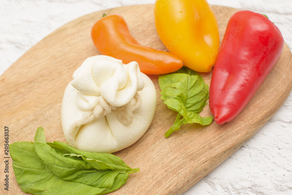 burrata cheese, fresh pepper and basil burrata cheese, fresh pepper and basil