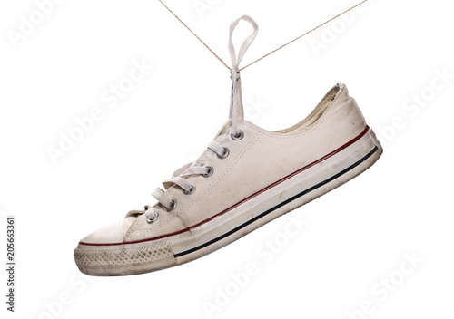 Old white sneaker isolated, with clipping path