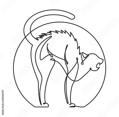 Scared Cat Continuous Line vector Cartoon
