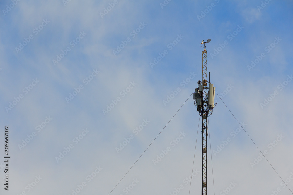Meteorological tower with instruments measurements. Weather Station Meteorological tower with instruments measurements. Weather Station