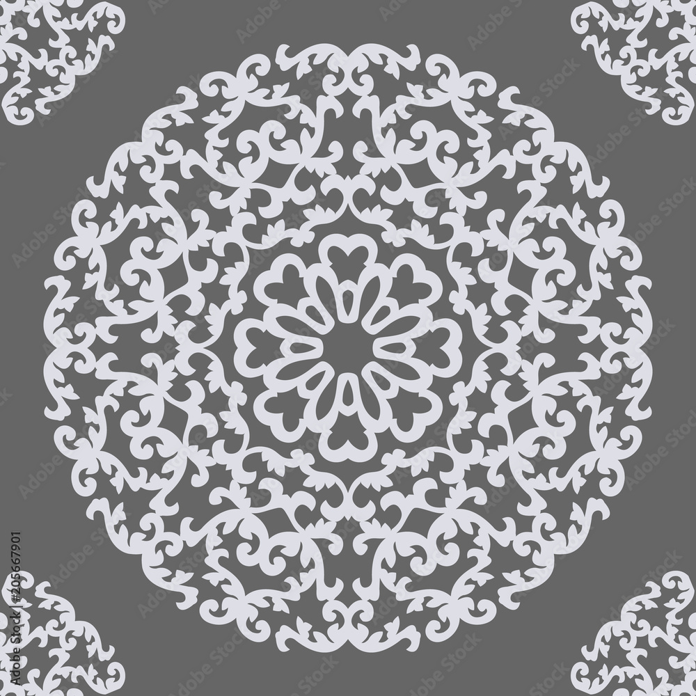 Abstract seamless backdrop. Round texture. Mandala background. Oriental tile pattern for design