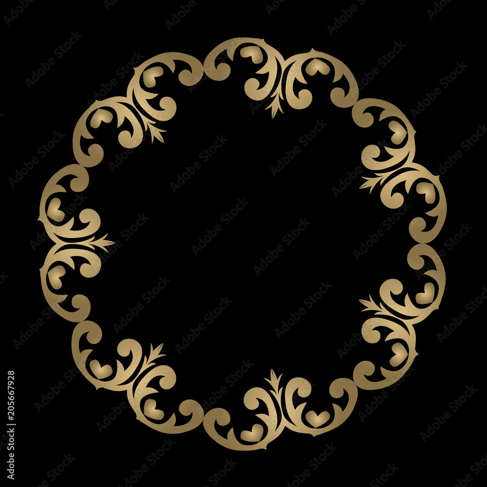 Decorative line art frame for design template. Elegant vector element Eastern style, place for text. Golden outline floral border. Lace illustration for invitations and greeting cards.