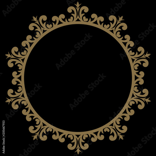 Decorative line art frame for design template. Elegant vector element Eastern style, place for text. Golden outline floral border. Lace illustration for invitations and greeting cards.