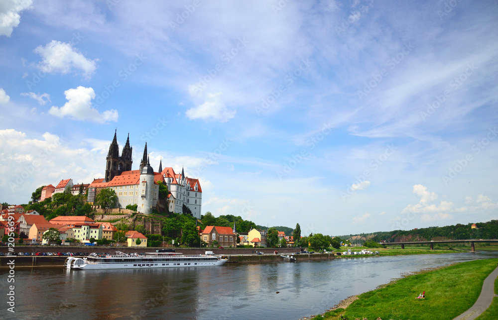 Medieval Albrechtsburg castle overlooking the Elbe river in Meissen, Germany