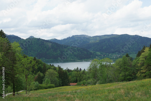 landscape with lake mountains and clouds