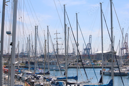 Luxury yachts moored in the harbor of the Mediterranean Sea in Valencia Spain