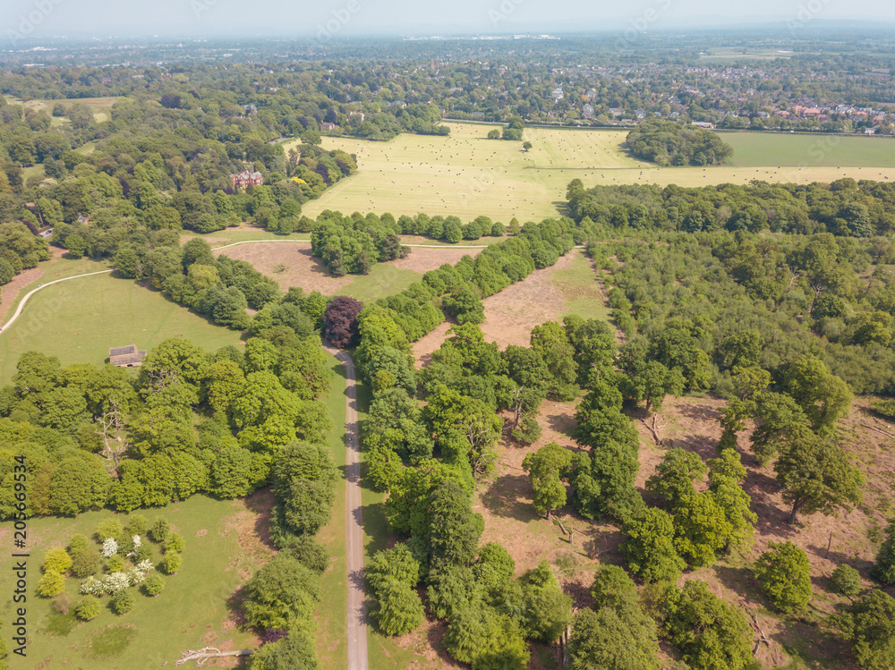 Aerial Drone Field Farmer Landscape Dunham Massey Trees