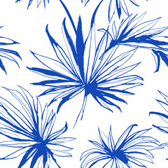 Acrylglasbilder Blau-weiße Muster Tropisches Dschungelmuster in Gelb Blau  © svsunny