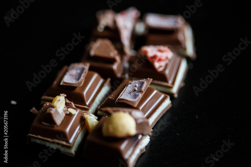 Close-up macro photo of chocolate pieces