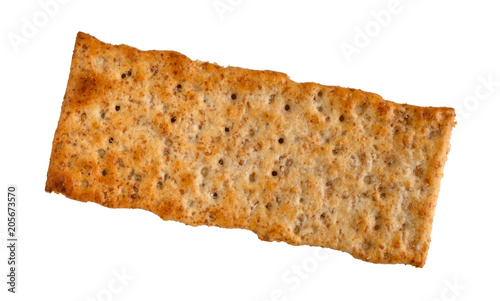 Canvas Print Single flatbread salted multigrain cracker isolated on a white background