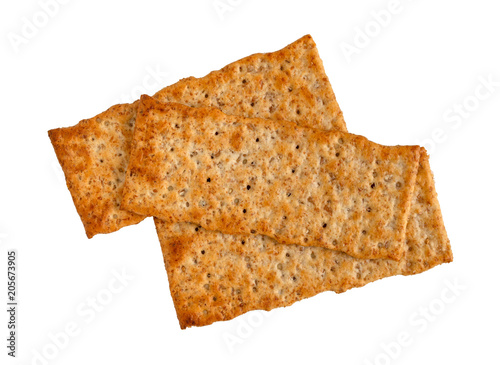 Foto Three flatbread salted multigrain crackers isolated on a white background
