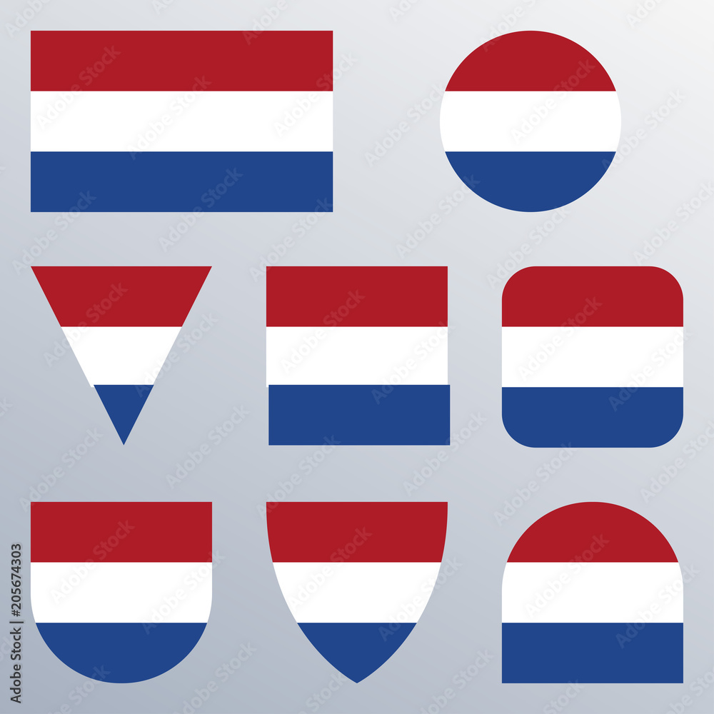 Holland flag icon set. The Netherlands flag button or badge in different shapes. Vector illustration. Holland flag icon set. The Netherlands flag button or badge in different shapes. Vector illustration.