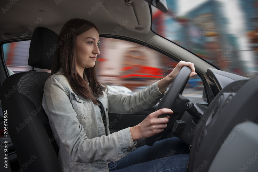 Naklejka premium girl driving a car New York