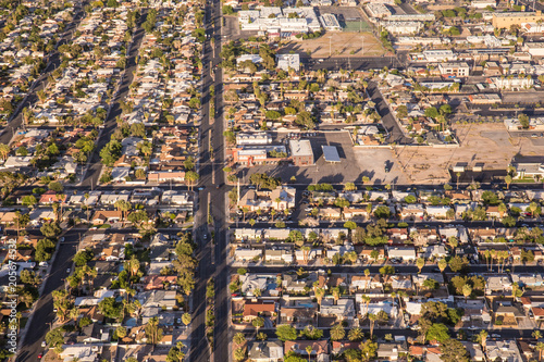 Canvas Print Aerial view across urban suburban communities seen from Las Vegas Nevada with st