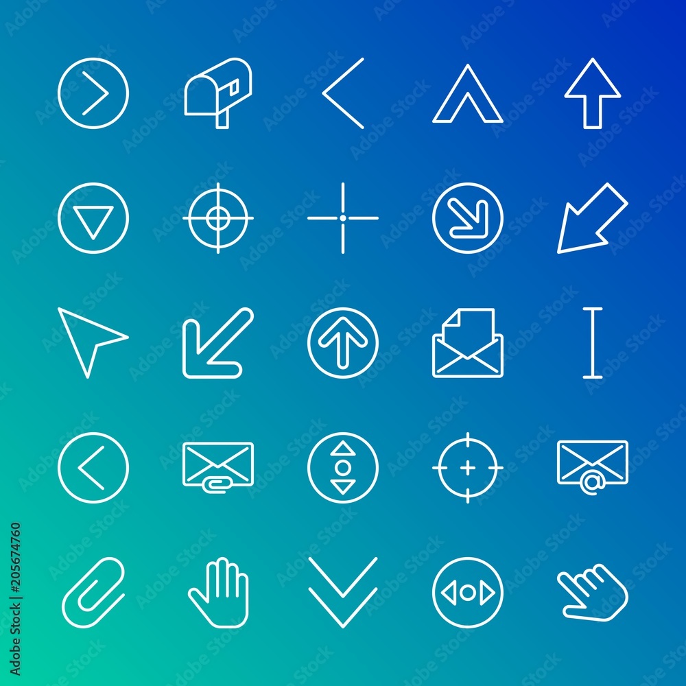 Modern Simple Set of arrows, cursors, email Vector outline Icons. Contains such Icons as hand, goal, technology, center, right, clip and more on gradient background. Fully Editable. Pixel Perfect. Modern Simple Set of arrows, cursors, email Vector outline Icons. Contains such Icons as hand, goal, technology, center, right, clip and more on gradient background. Fully Editable. Pixel Perfect.