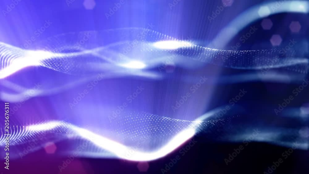 3d loop abstract animation with beautiful light effects of glow particles with depth of field, bokeh and light rays for seamless abstract background vj loop like microcosm or space. sparkling blue 19