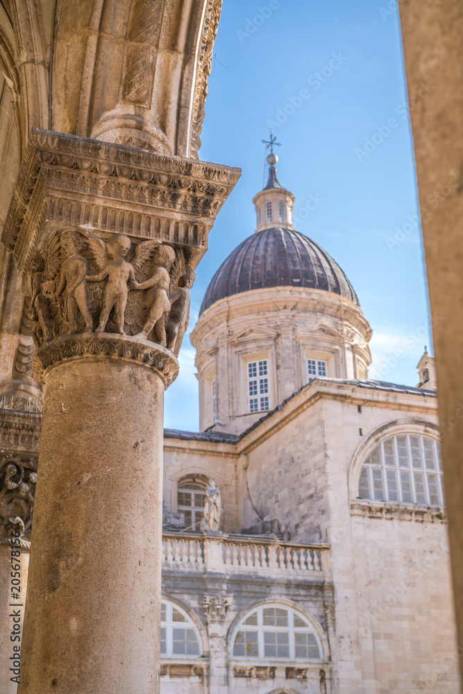 Church dome and columns in Dubrovnik Old Town