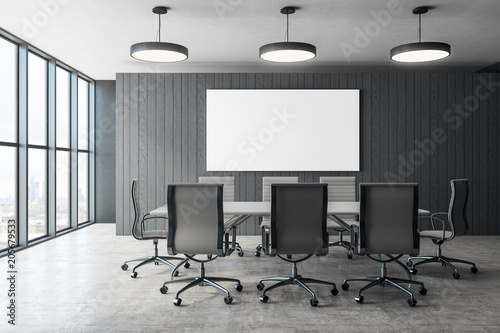 Modern conference room with poster