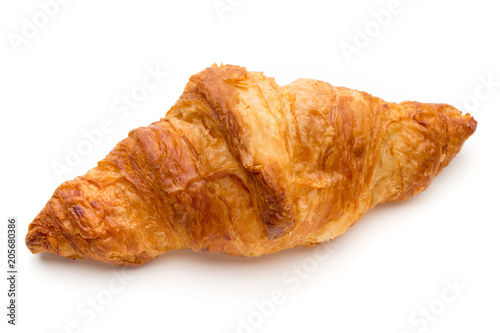 Tasty buttery croissants on the white background.