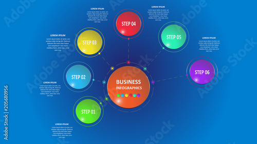 Abstract business infographics in the form of colored figures connected with each other by lines and steps. EPS 10.