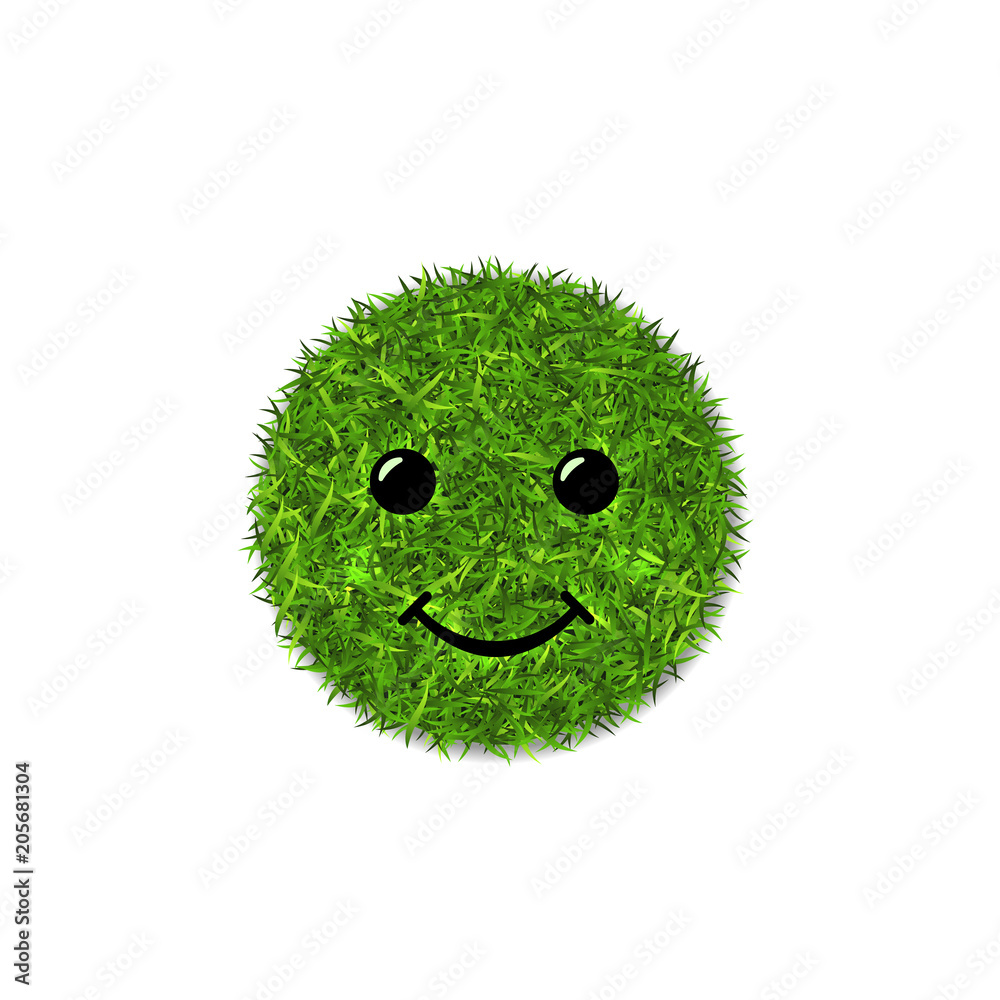 Green grass circle field 3D. Face smile. Smiley grassy icon, isolated white  background. Ecology concept. Smiling sign. Symbol eco lawn, nature, safe  environment, healthy, spring. Vector illustration Stock Vector | Adobe Stock