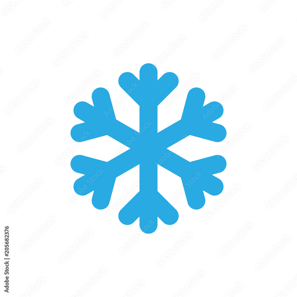 Snowflake icon. Blue silhouette snow flake sign, isolated on white background. Flat design. Symbol of winter, frozen, Christmas, New Year holiday. Graphic element decoration. Vector illustration Snowflake icon. Blue silhouette snow flake sign, isolated on white background. Flat design. Symbol of winter, frozen, Christmas, New Year holiday. Graphic element decoration. Vector illustration